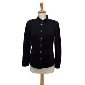 Talbots Military Blazer Jacket Sz 6 Black Button Down Pockets Classic Careerwear
